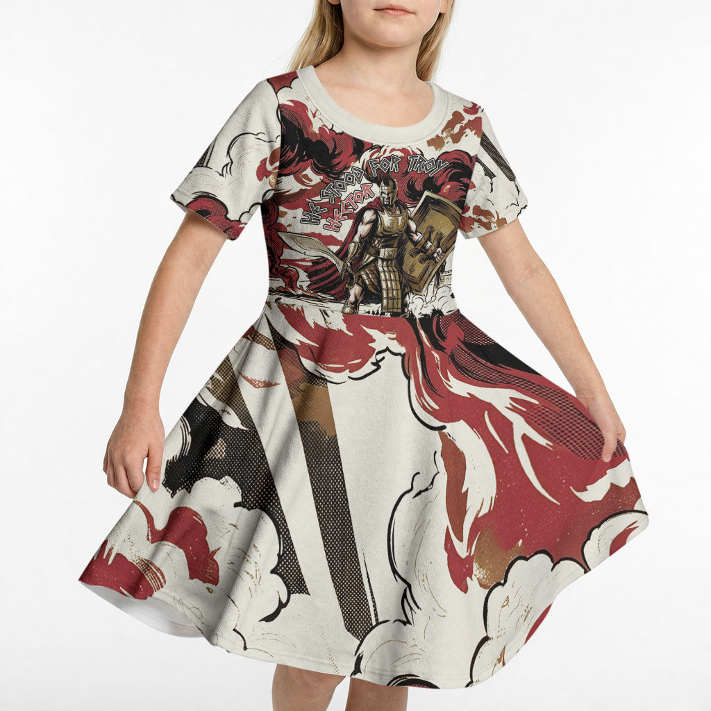 Hector Iliad Stood For Troy Kid Short Sleeve Dress Ancient Greek Trojan Prince Hector Sword Shield Battle