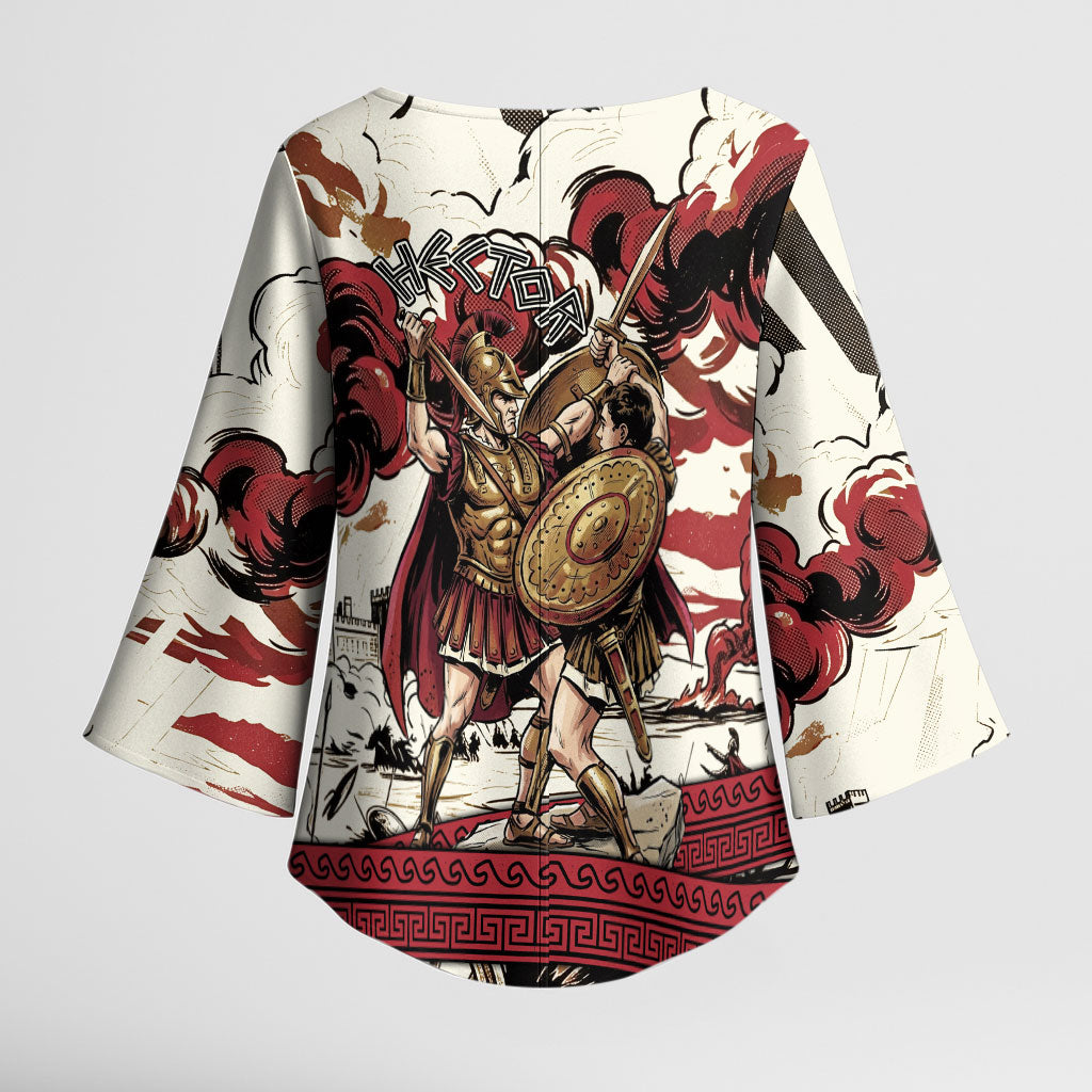 Hector Iliad Stood For Troy Kimono Sleeve Blouse Ancient Greek Trojan Prince Hector Sword Shield Battle