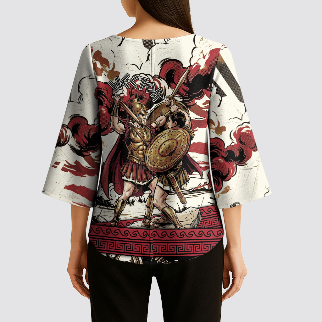 Hector Iliad Stood For Troy Kimono Sleeve Blouse Ancient Greek Trojan Prince Hector Sword Shield Battle
