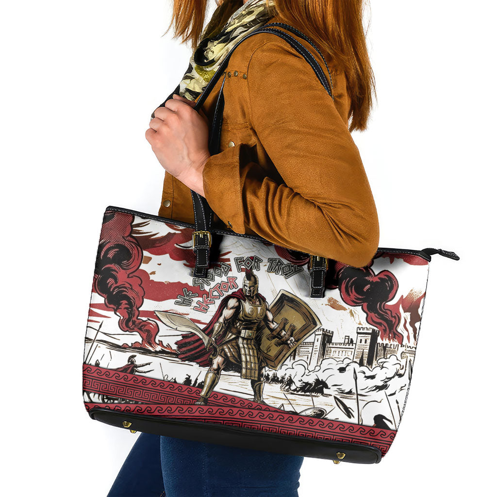 Hector Iliad Stood For Troy Leather Tote Bag Ancient Greek Trojan Prince Hector Sword Shield Battle