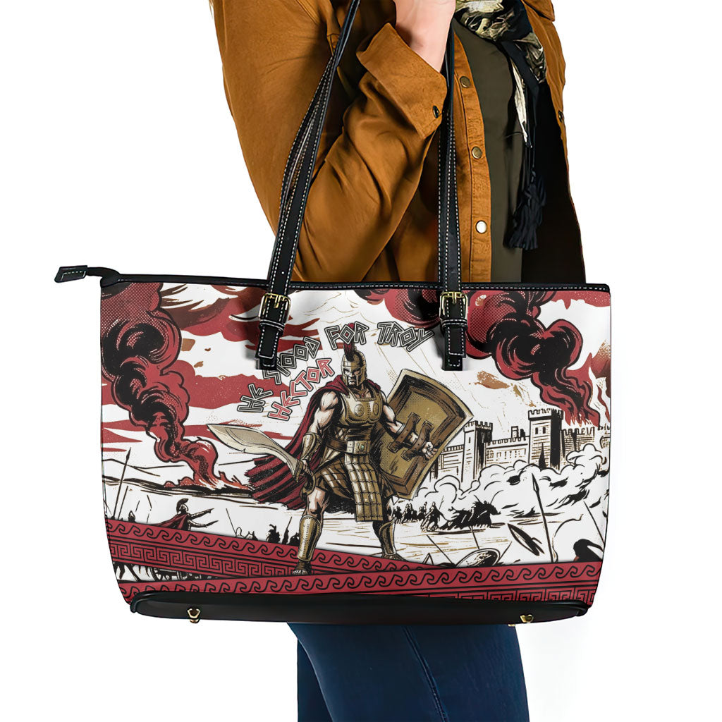 Hector Iliad Stood For Troy Leather Tote Bag Ancient Greek Trojan Prince Hector Sword Shield Battle