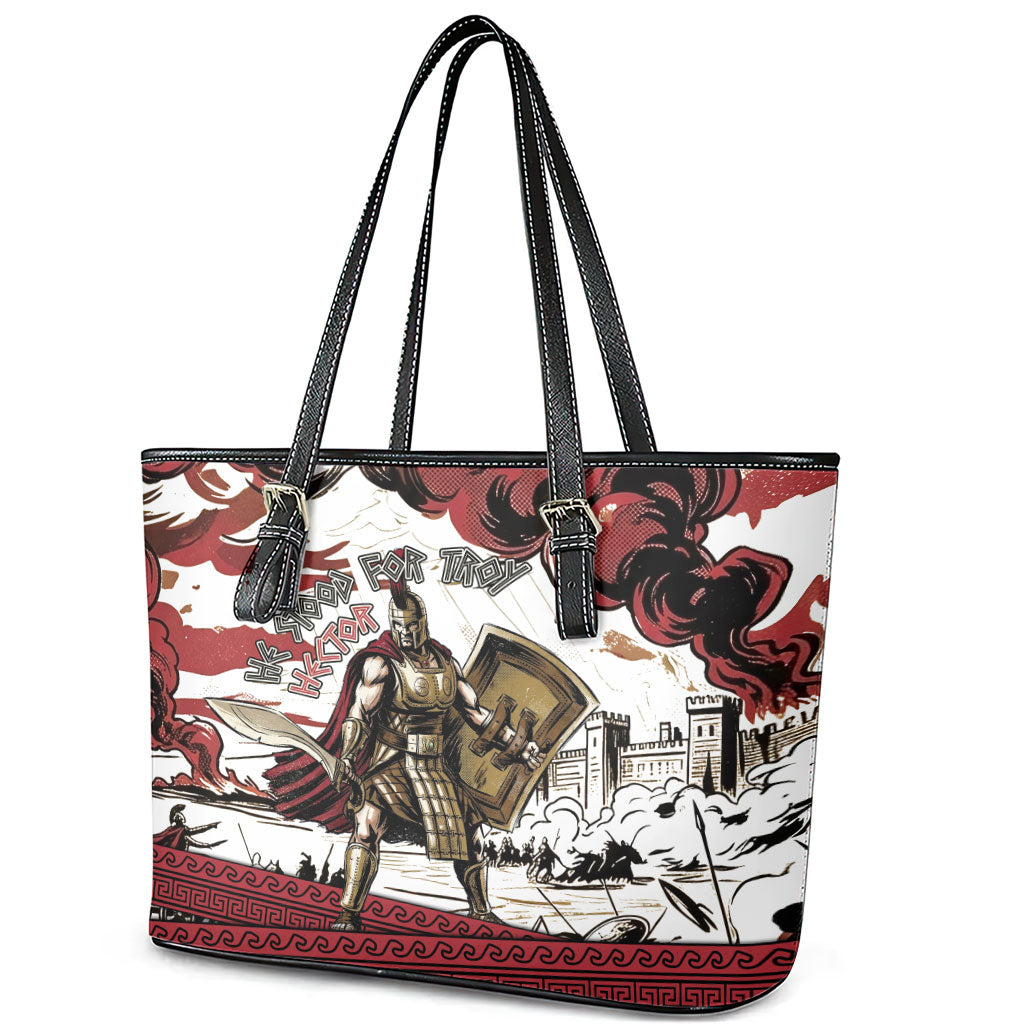 Hector Iliad Stood For Troy Leather Tote Bag Ancient Greek Trojan Prince Hector Sword Shield Battle