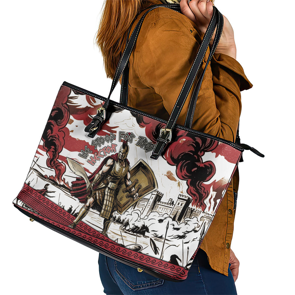 Hector Iliad Stood For Troy Leather Tote Bag Ancient Greek Trojan Prince Hector Sword Shield Battle