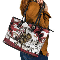 Hector Iliad Stood For Troy Leather Tote Bag Ancient Greek Trojan Prince Hector Sword Shield Battle
