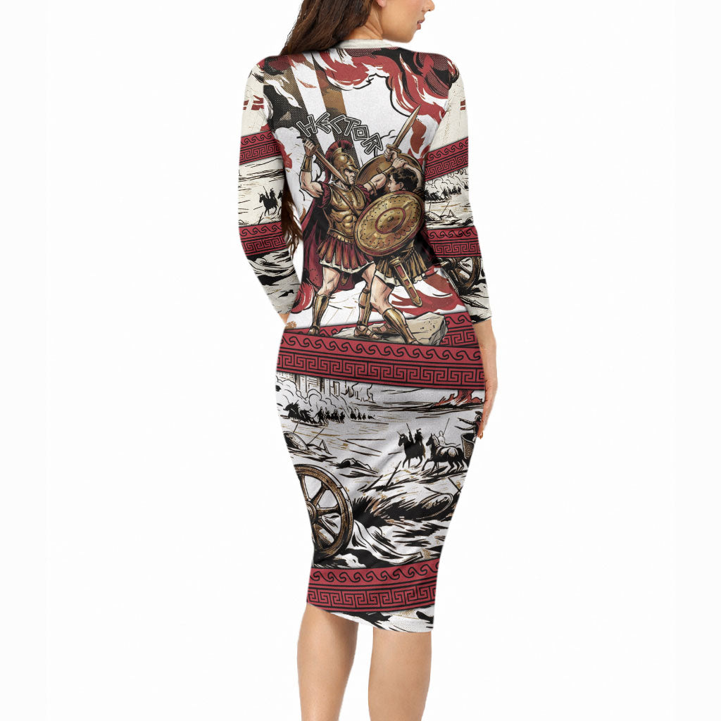 Hector Iliad Stood For Troy Long Sleeve Bodycon Dress Ancient Greek Trojan Prince Hector Sword Shield Battle