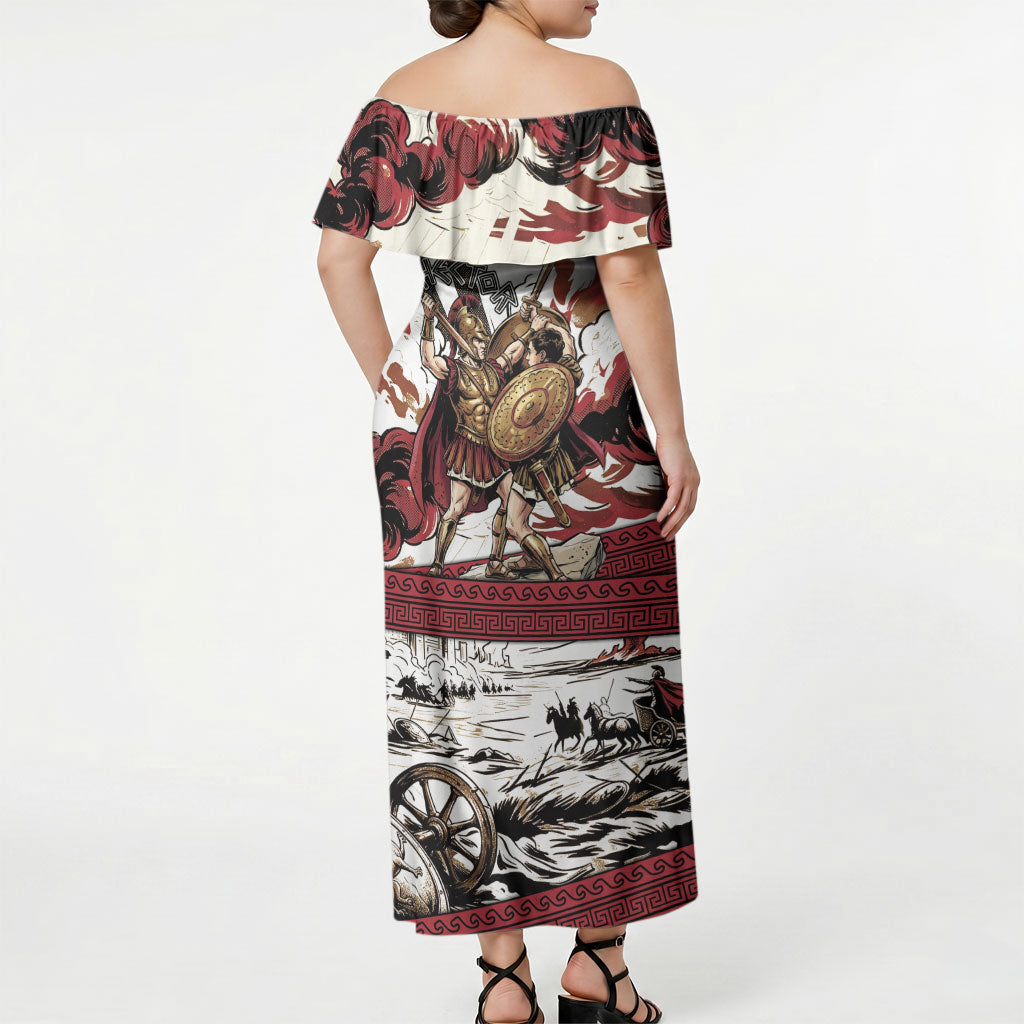 Hector Iliad Stood For Troy Off Shoulder Maxi Dress Ancient Greek Trojan Prince Hector Sword Shield Battle