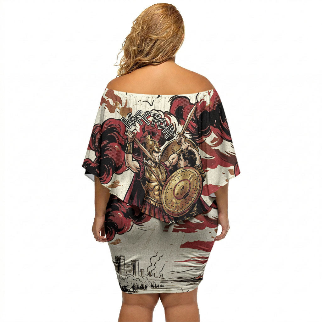 Hector Iliad Stood For Troy Off Shoulder Short Dress Ancient Greek Trojan Prince Hector Sword Shield Battle