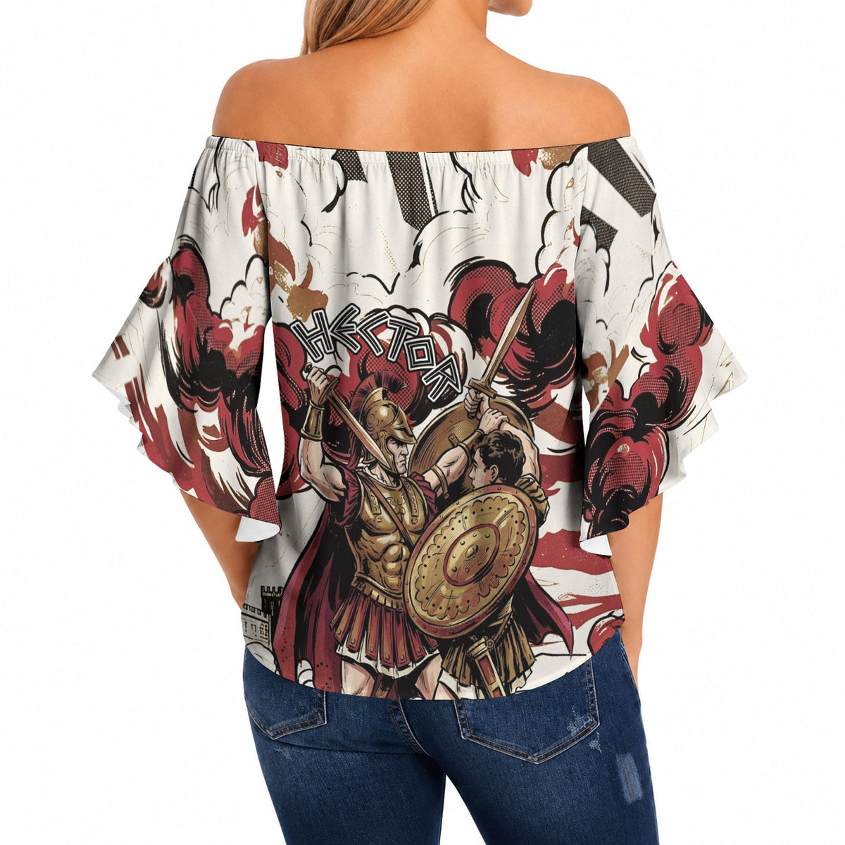 Hector Iliad Stood For Troy Off Shoulder Wrap Waist Top Ancient Greek Trojan Prince Hector Sword Shield Battle