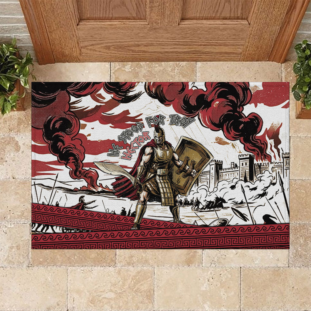 Hector Iliad Stood For Troy Rubber Doormat Ancient Greek Trojan Prince Hector Sword Shield Battle