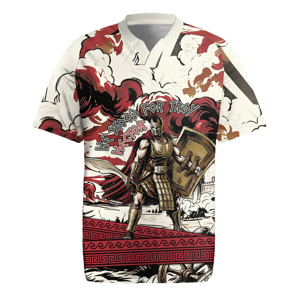 Hector Iliad Stood For Troy Rugby Jersey Ancient Greek Trojan Prince Hector Sword Shield Battle