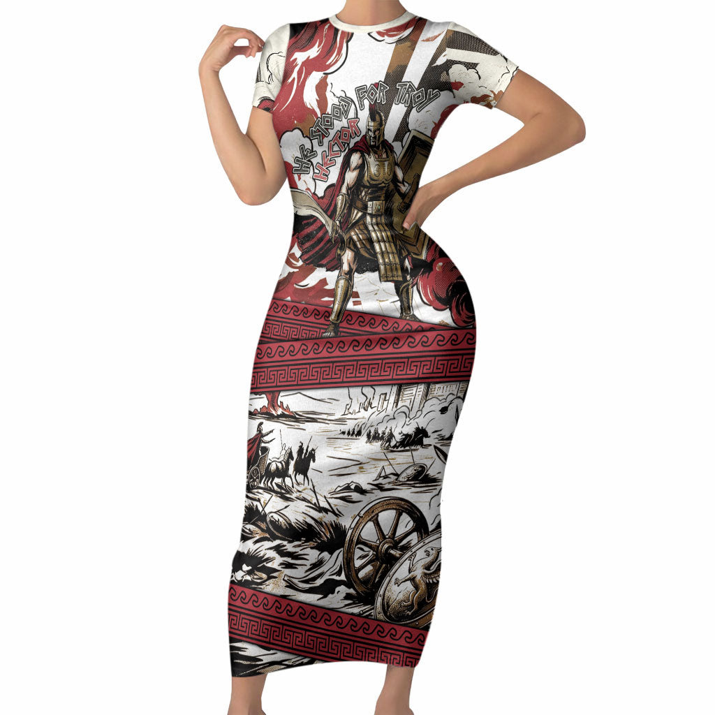 Hector Iliad Stood For Troy Short Sleeve Bodycon Dress Ancient Greek Trojan Prince Hector Sword Shield Battle