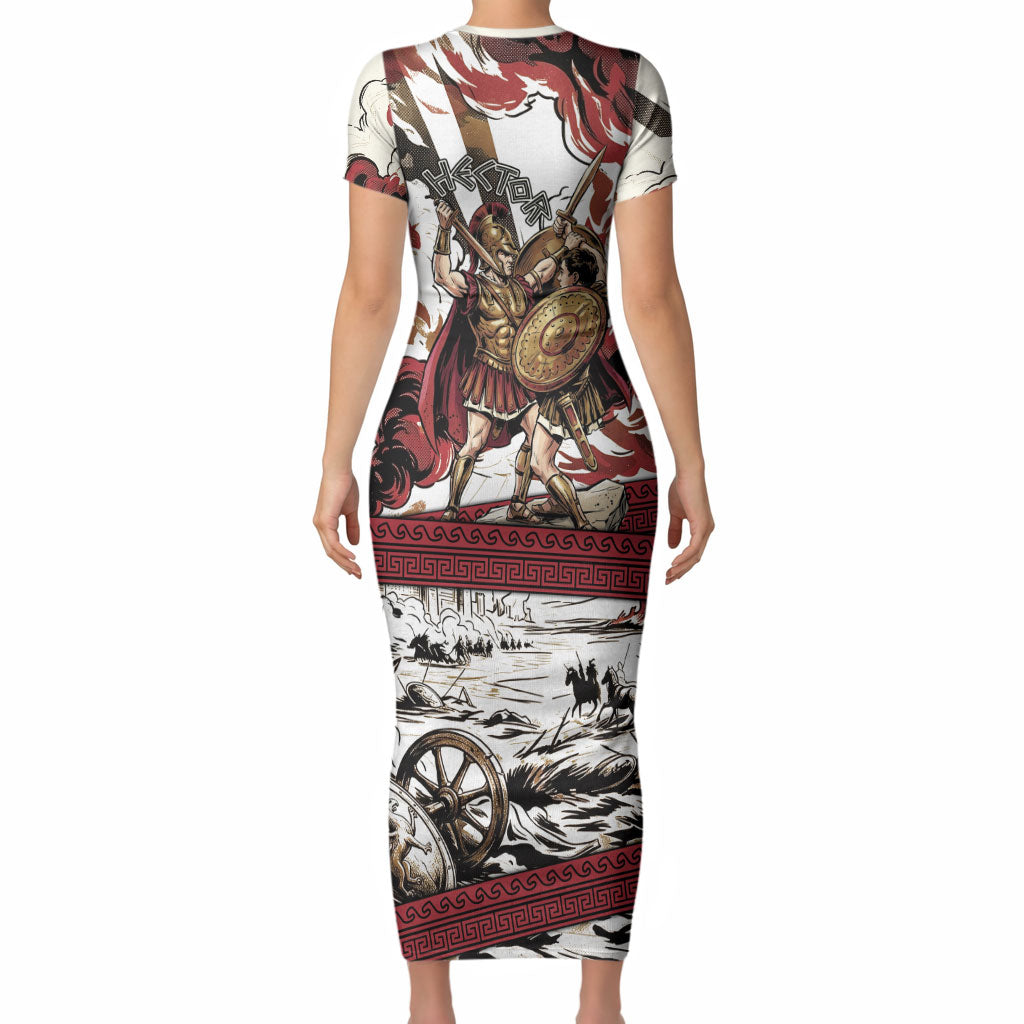 Hector Iliad Stood For Troy Short Sleeve Bodycon Dress Ancient Greek Trojan Prince Hector Sword Shield Battle