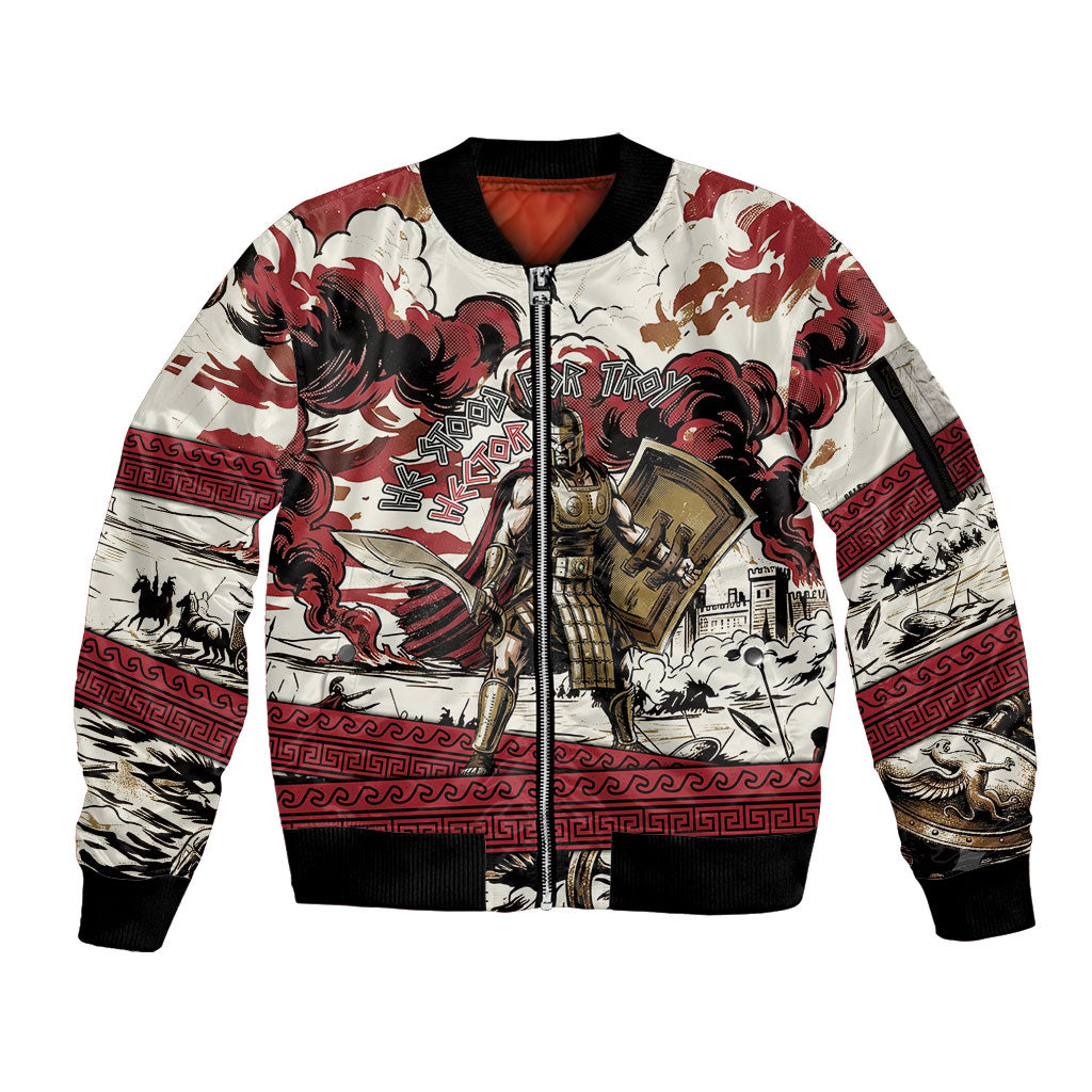 Hector Iliad Stood For Troy Sleeve Zip Bomber Jacket Ancient Greek Trojan Prince Hector Sword Shield Battle