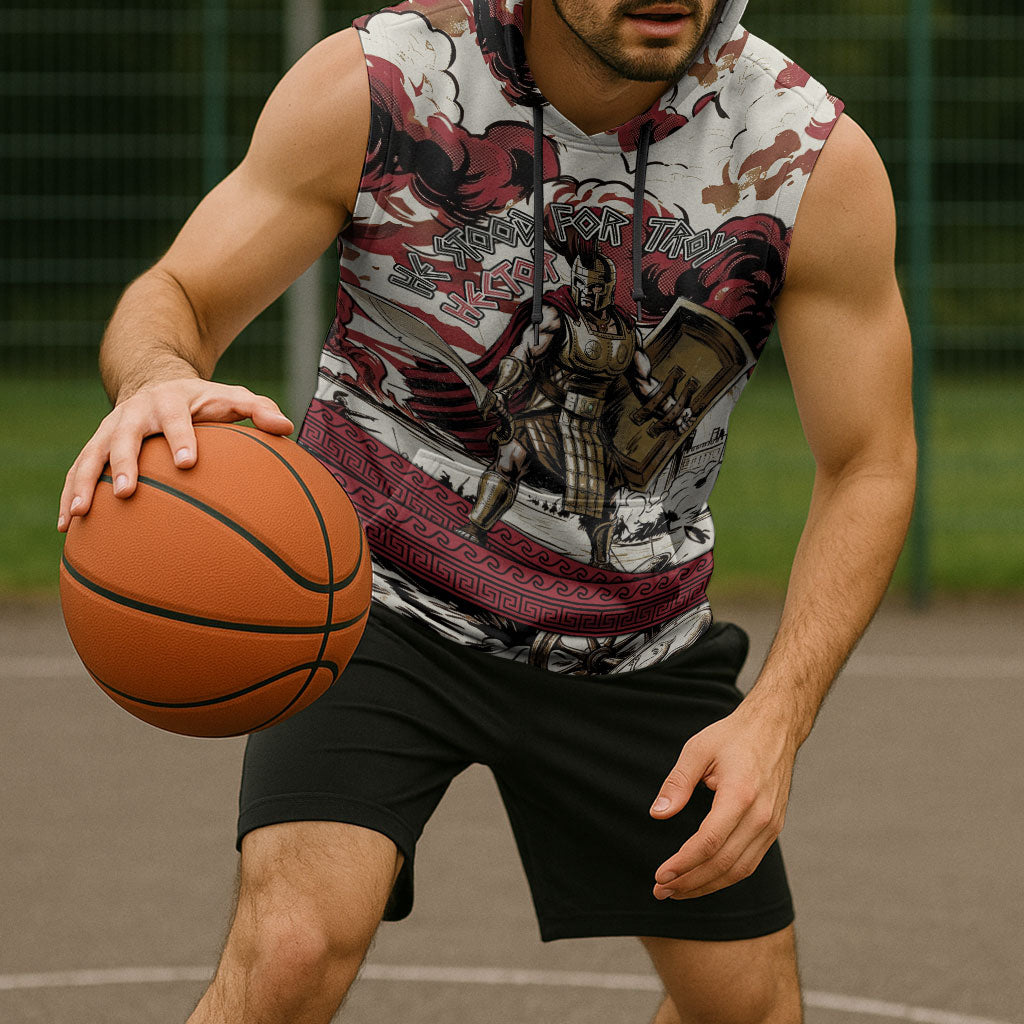 Hector Iliad Stood For Troy Sleeveless Hoodie Ancient Greek Trojan Prince Hector Sword Shield Battle