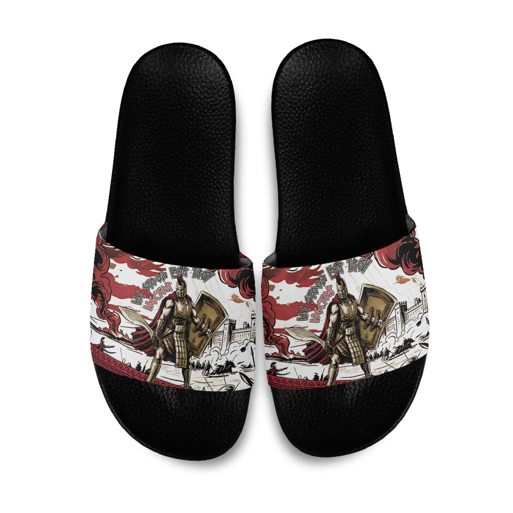 Hector Iliad Stood For Troy Slide Sandals Ancient Greek Trojan Prince Hector Sword Shield Battle