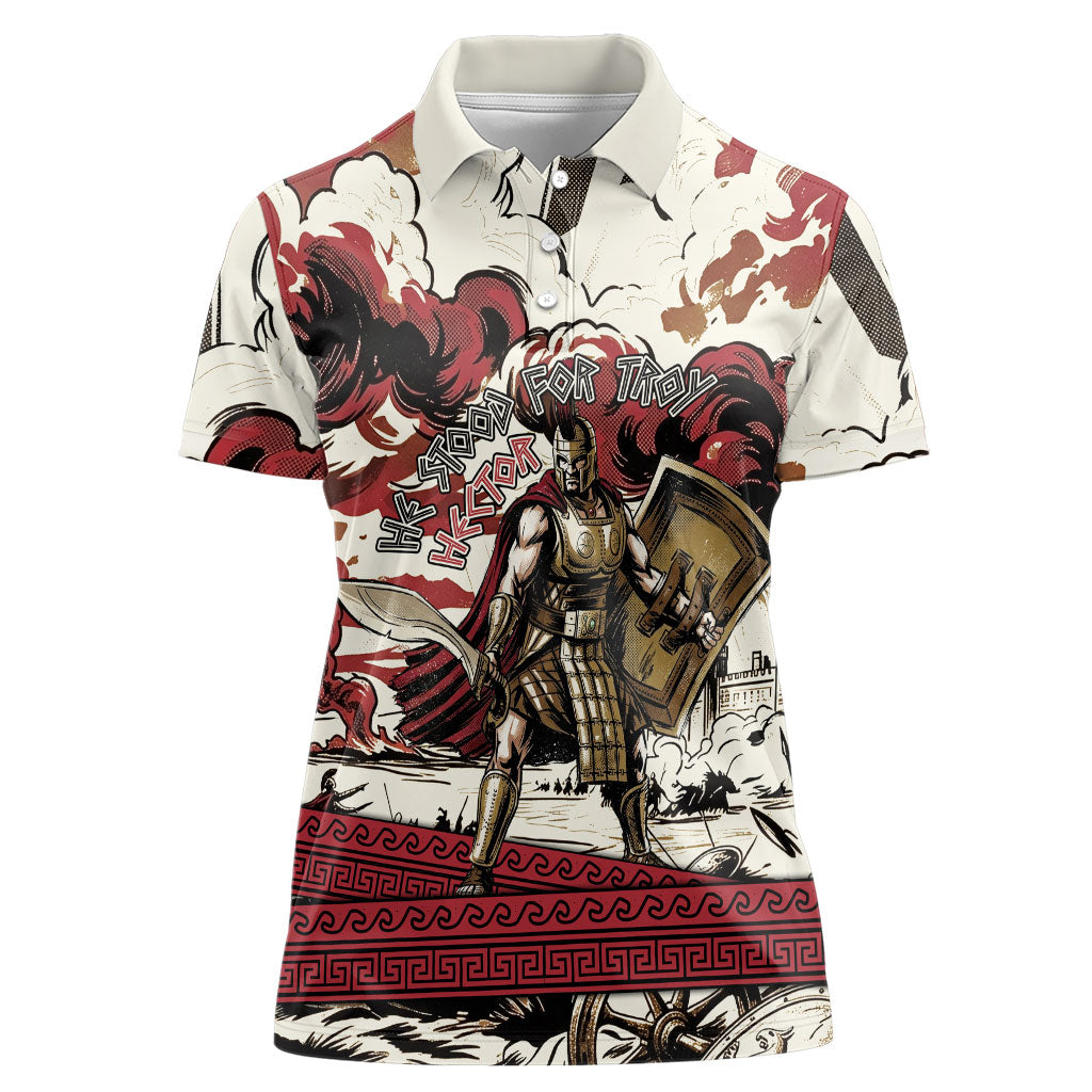 Hector Iliad Stood For Troy Women Polo Shirt Ancient Greek Trojan Prince Hector Sword Shield Battle