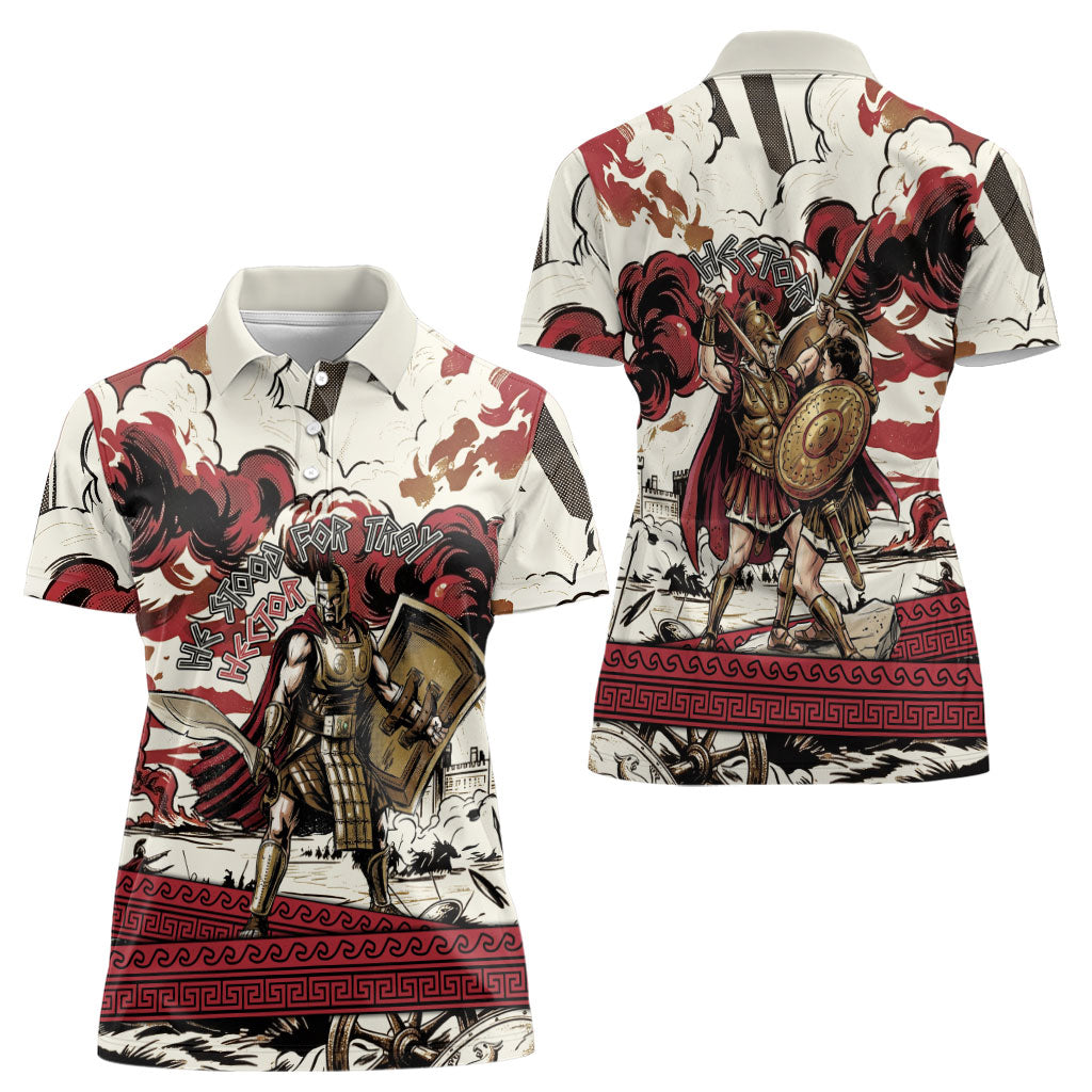 Hector Iliad Stood For Troy Women Polo Shirt Ancient Greek Trojan Prince Hector Sword Shield Battle
