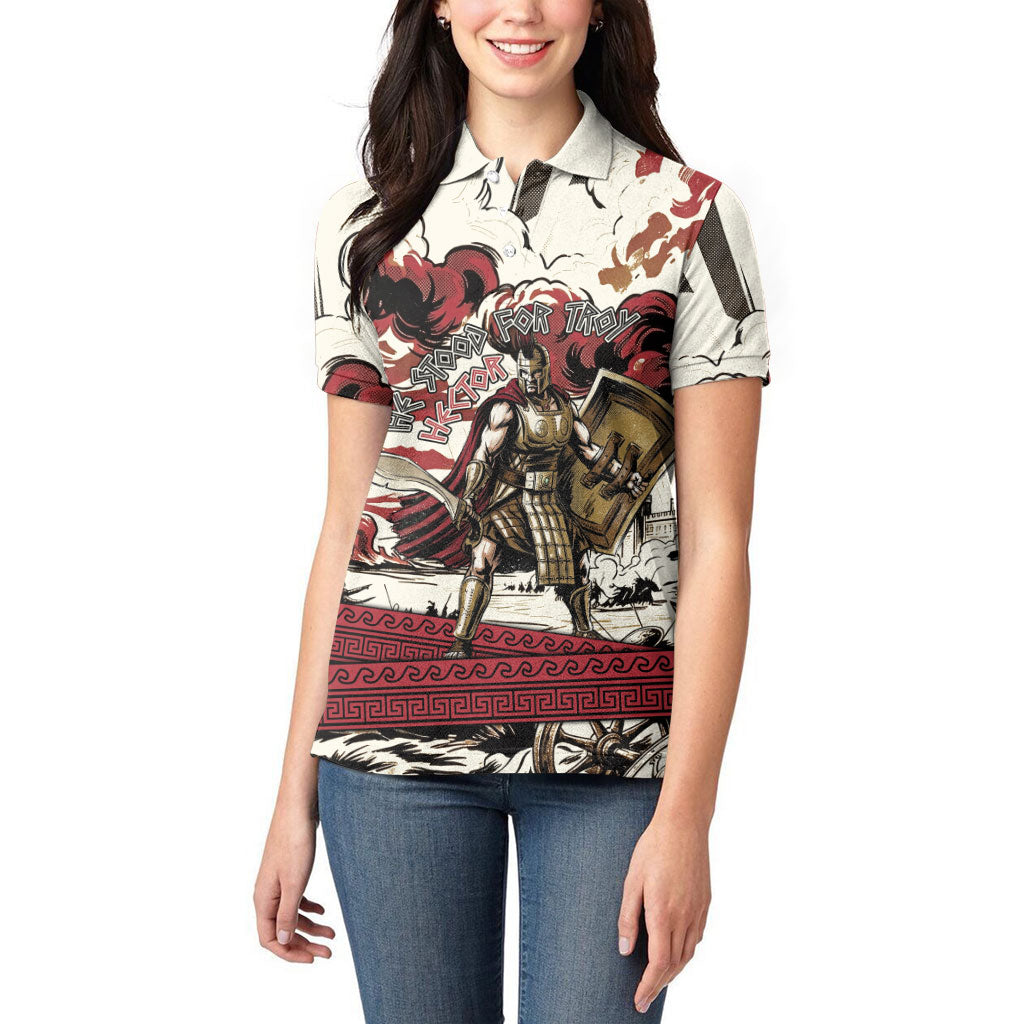 Hector Iliad Stood For Troy Women Polo Shirt Ancient Greek Trojan Prince Hector Sword Shield Battle