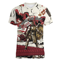 Hector Iliad Stood For Troy Women V-Neck T-Shirt Ancient Greek Trojan Prince Hector Sword Shield Battle