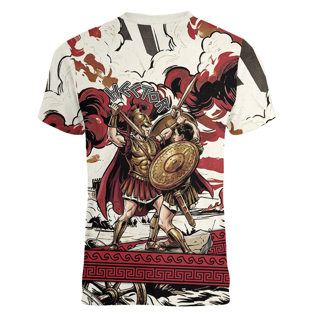 Hector Iliad Stood For Troy Women V-Neck T-Shirt Ancient Greek Trojan Prince Hector Sword Shield Battle