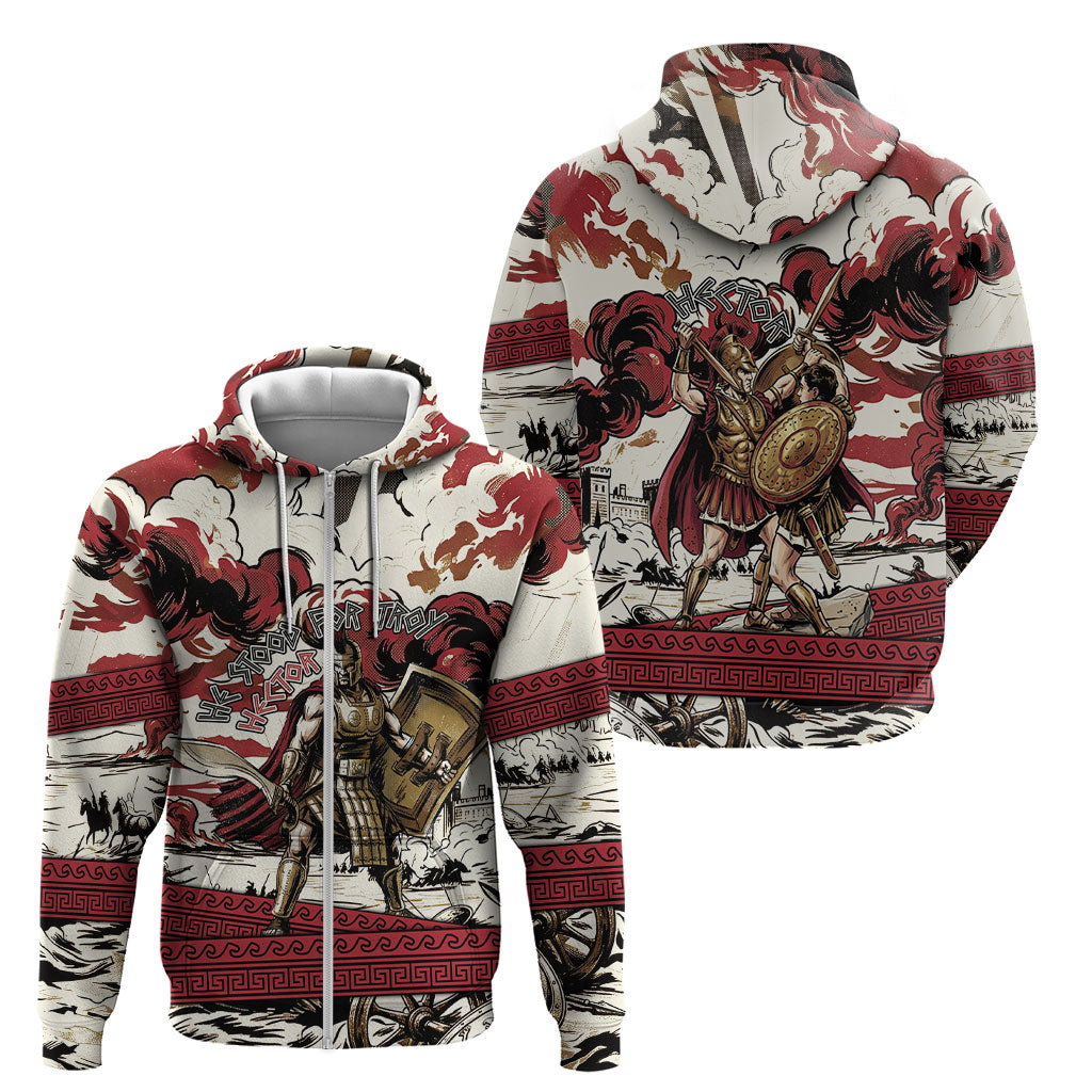 Hector Iliad Stood For Troy Zip Hoodie Ancient Greek Trojan Prince Hector Sword Shield Battle