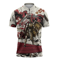 Hector Iliad Stood For Troy Zipper Polo Shirt Ancient Greek Trojan Prince Hector Sword Shield Battle