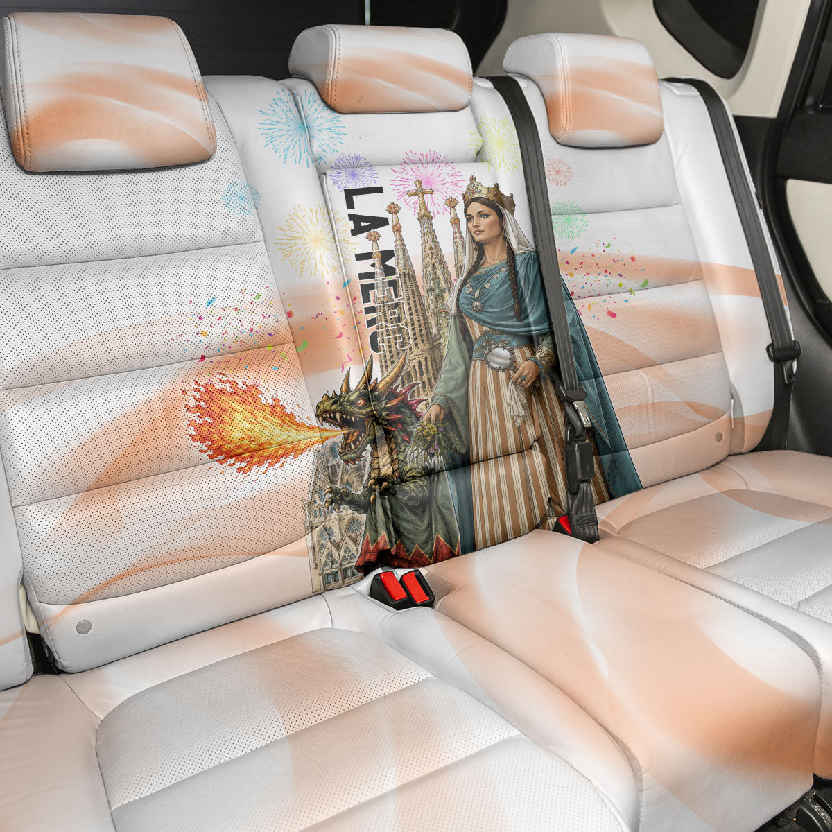 La Merce Festival Barcelona Back Car Seat Cover Catalan Culture Sagrada Familia Castellers