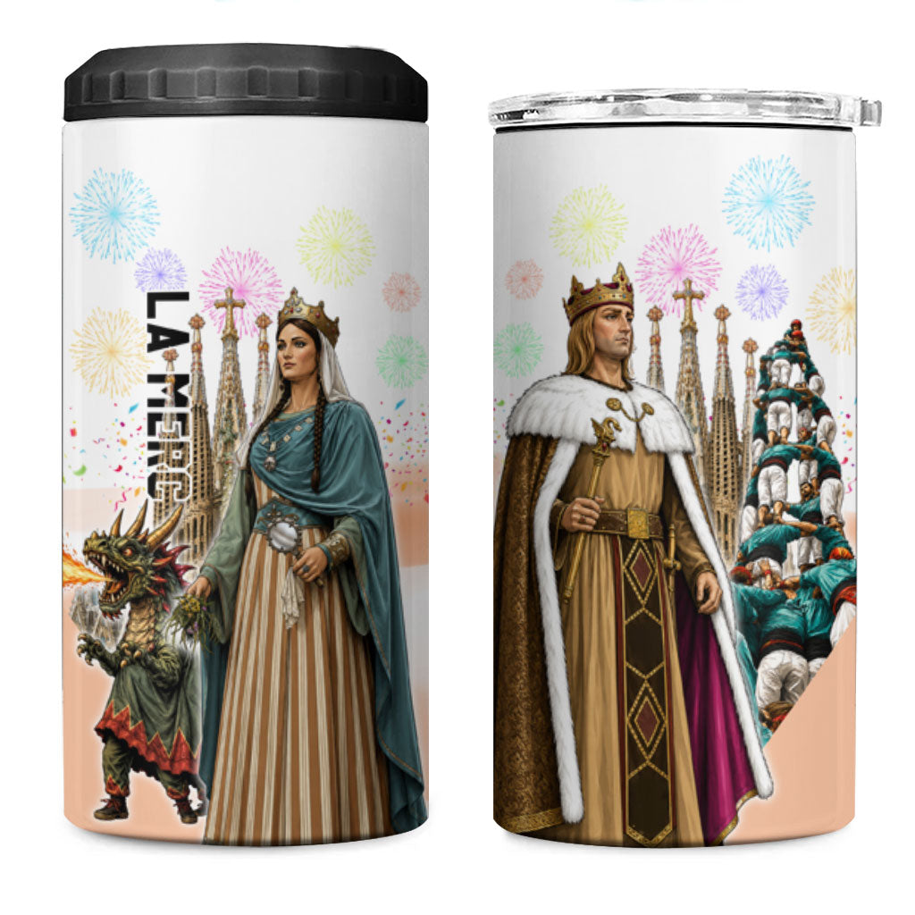 La Merce Festival Barcelona 4 in 1 Can Cooler Tumbler Catalan Culture Sagrada Familia Castellers