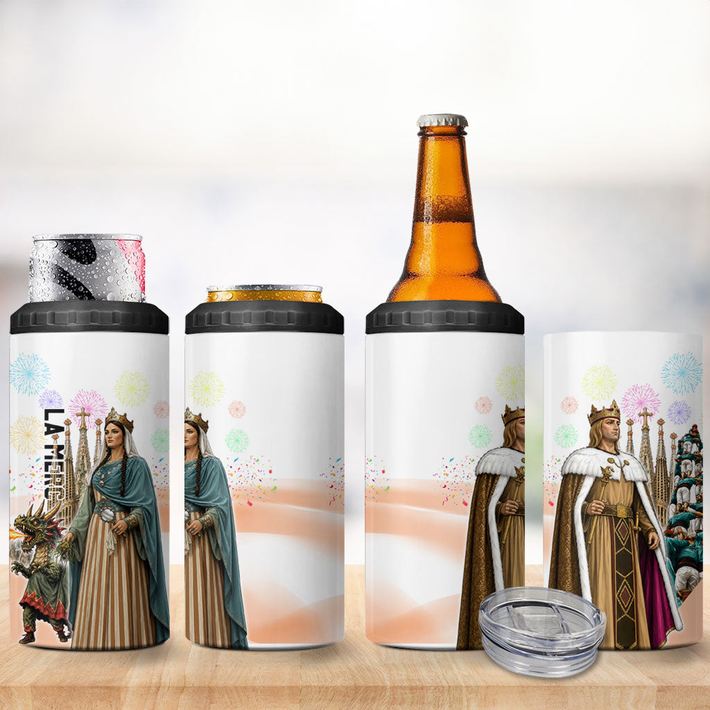 La Merce Festival Barcelona 4 in 1 Can Cooler Tumbler Catalan Culture Sagrada Familia Castellers