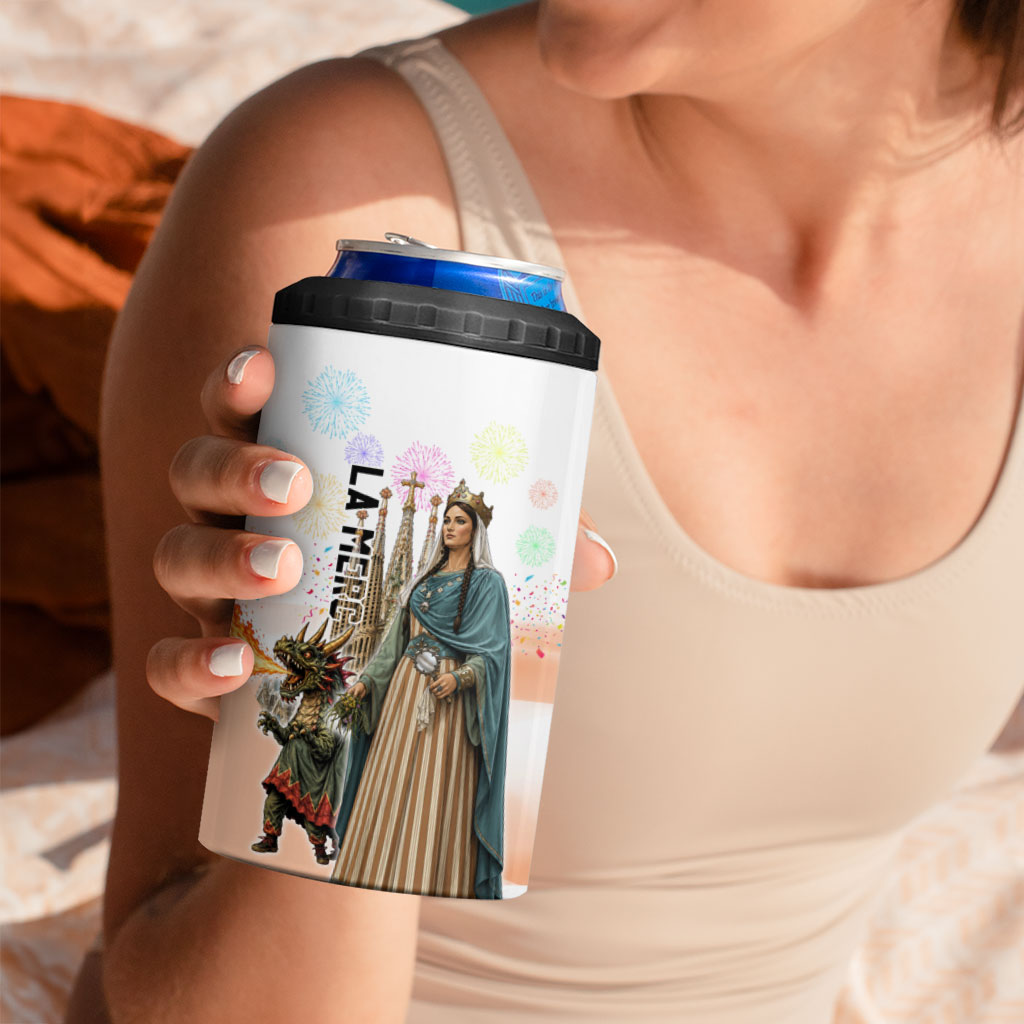 La Merce Festival Barcelona 4 in 1 Can Cooler Tumbler Catalan Culture Sagrada Familia Castellers