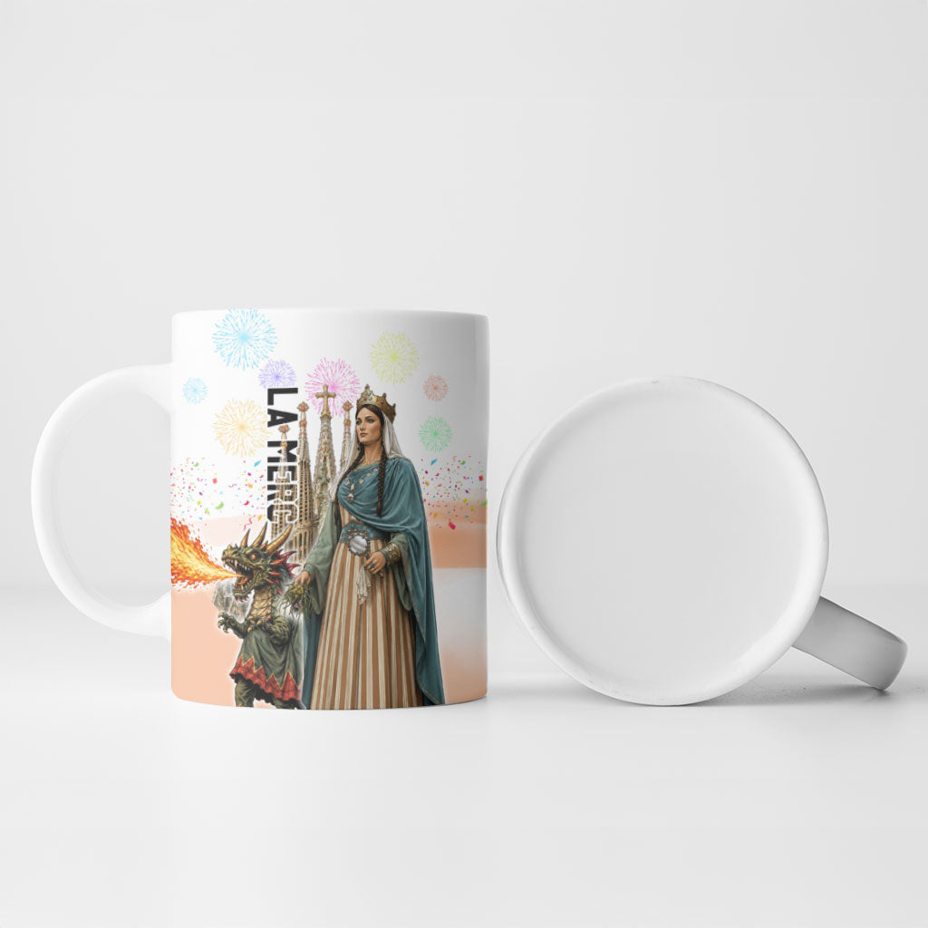 La Merce Festival Barcelona Ceramic Mug Catalan Culture Sagrada Familia Castellers