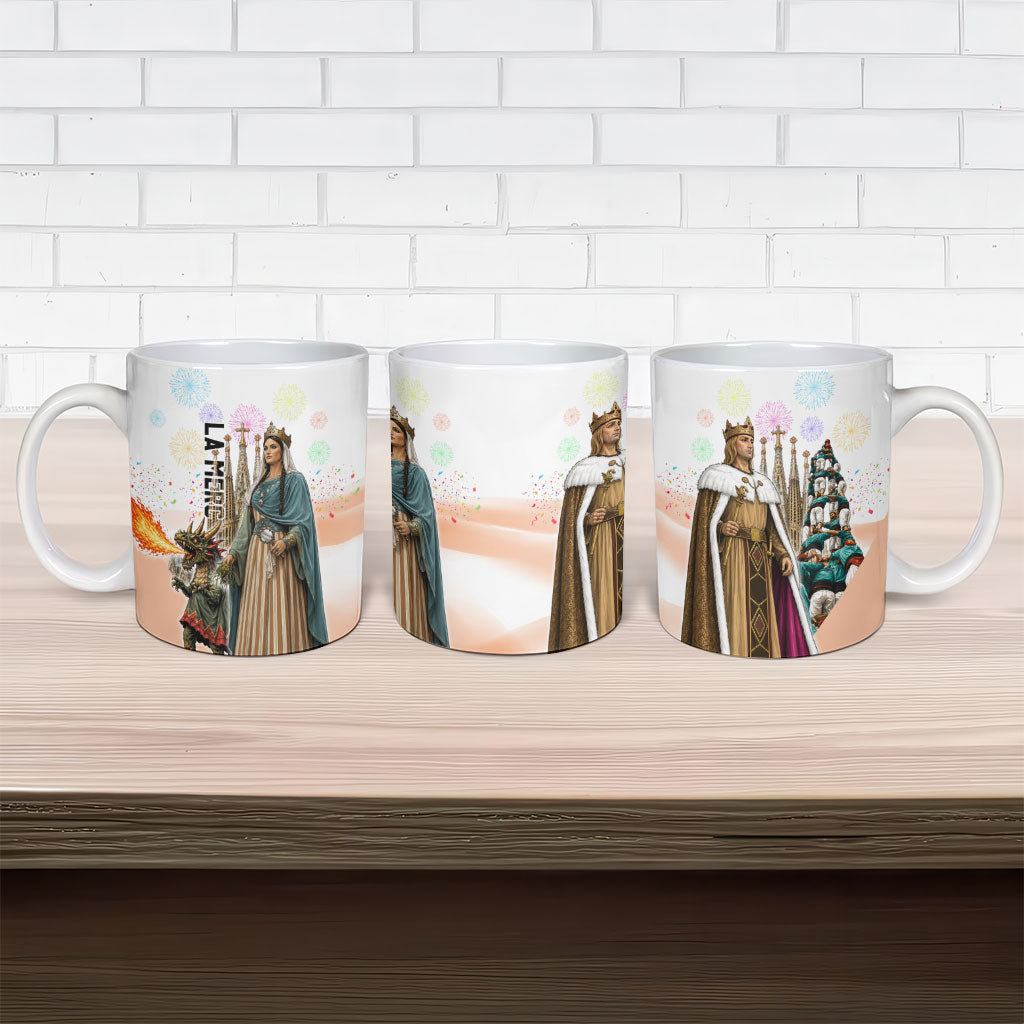 La Merce Festival Barcelona Ceramic Mug Catalan Culture Sagrada Familia Castellers