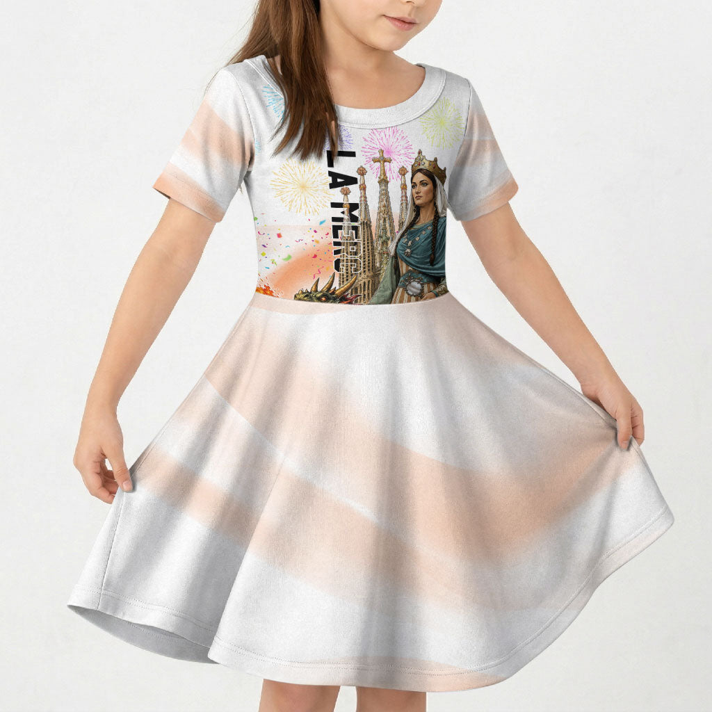 La Merce Festival Barcelona Kid Short Sleeve Dress Catalan Culture Sagrada Familia Castellers