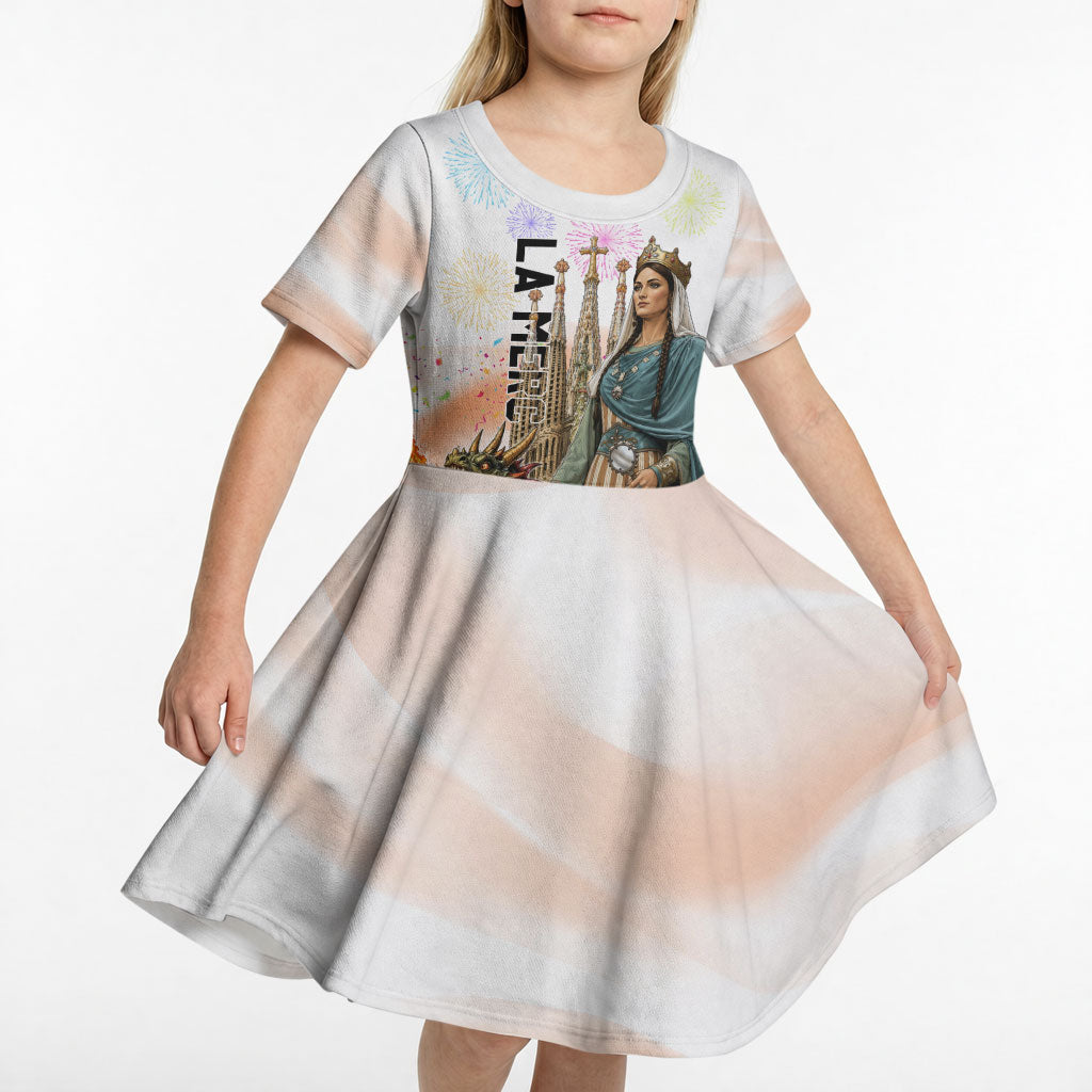 La Merce Festival Barcelona Kid Short Sleeve Dress Catalan Culture Sagrada Familia Castellers