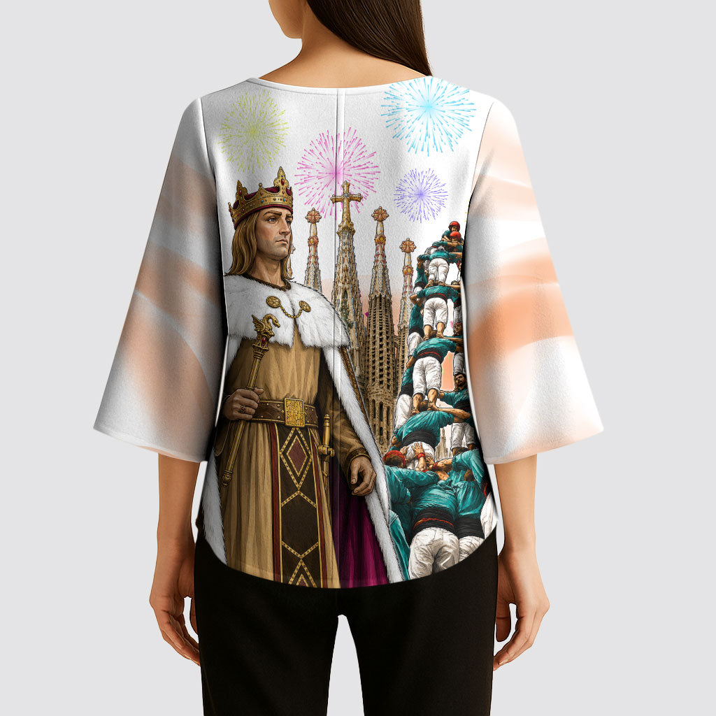La Merce Festival Barcelona Kimono Sleeve Blouse Catalan Culture Sagrada Familia Castellers