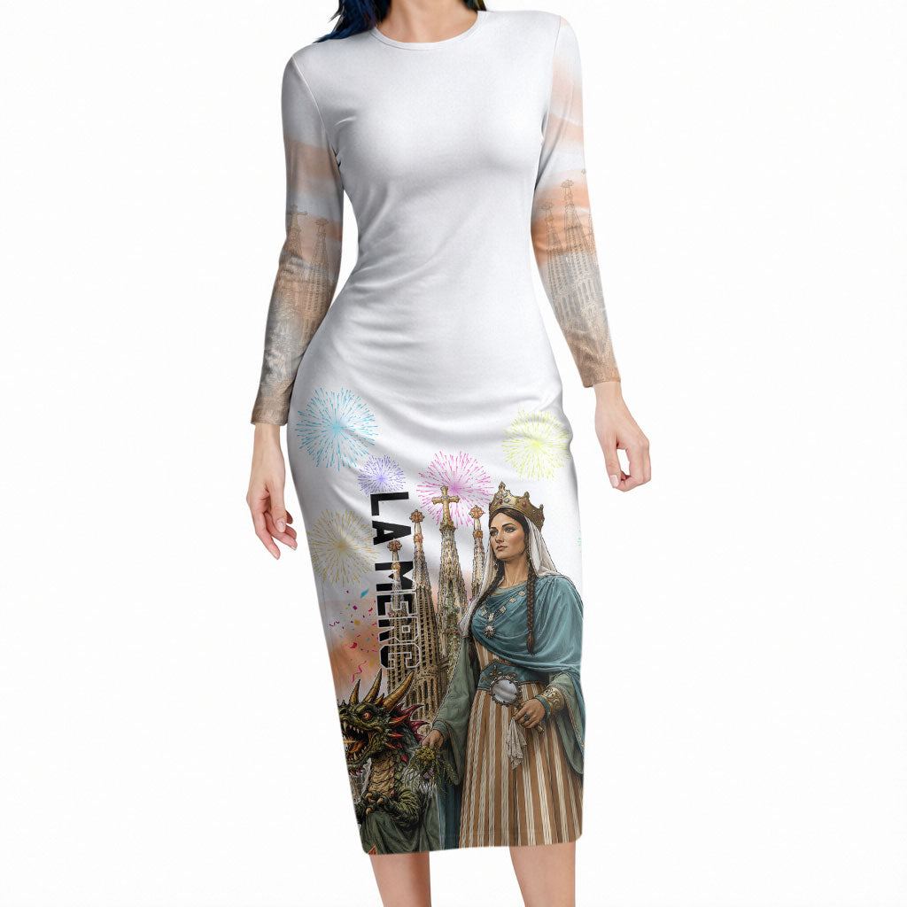 La Merce Festival Barcelona Long Sleeve Bodycon Dress Catalan Culture Sagrada Familia Castellers