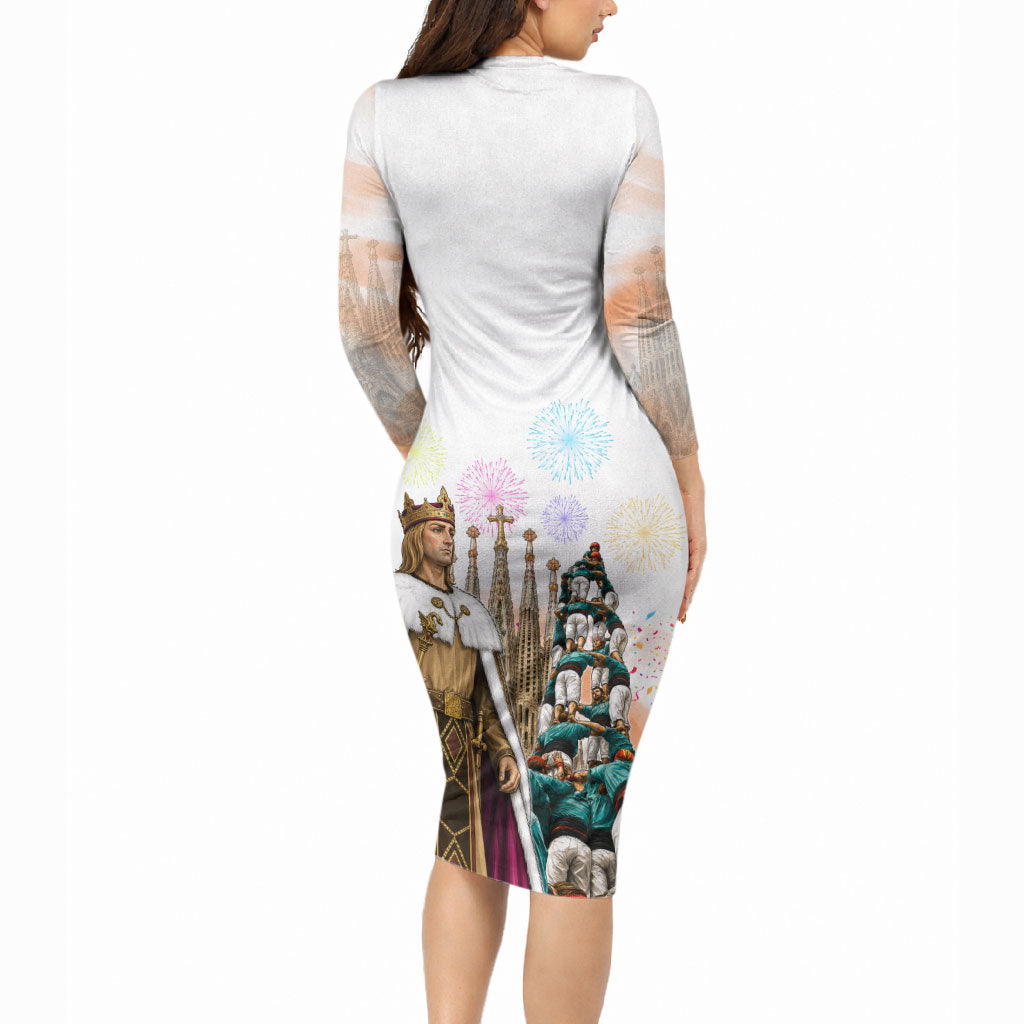 La Merce Festival Barcelona Long Sleeve Bodycon Dress Catalan Culture Sagrada Familia Castellers