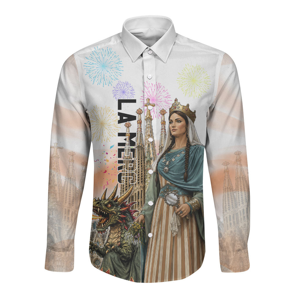 La Merce Festival Barcelona Long Sleeve Button Shirt Catalan Culture Sagrada Familia Castellers