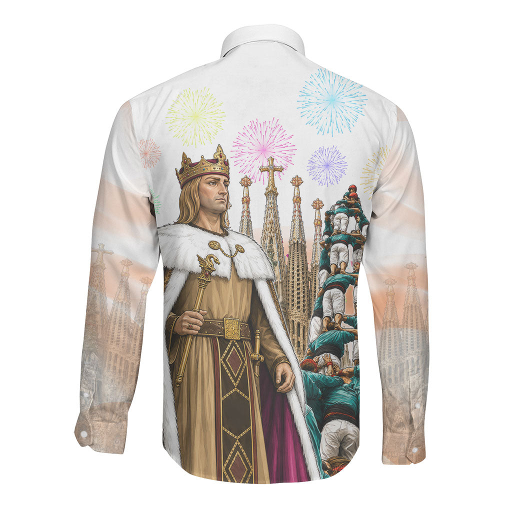 La Merce Festival Barcelona Long Sleeve Button Shirt Catalan Culture Sagrada Familia Castellers