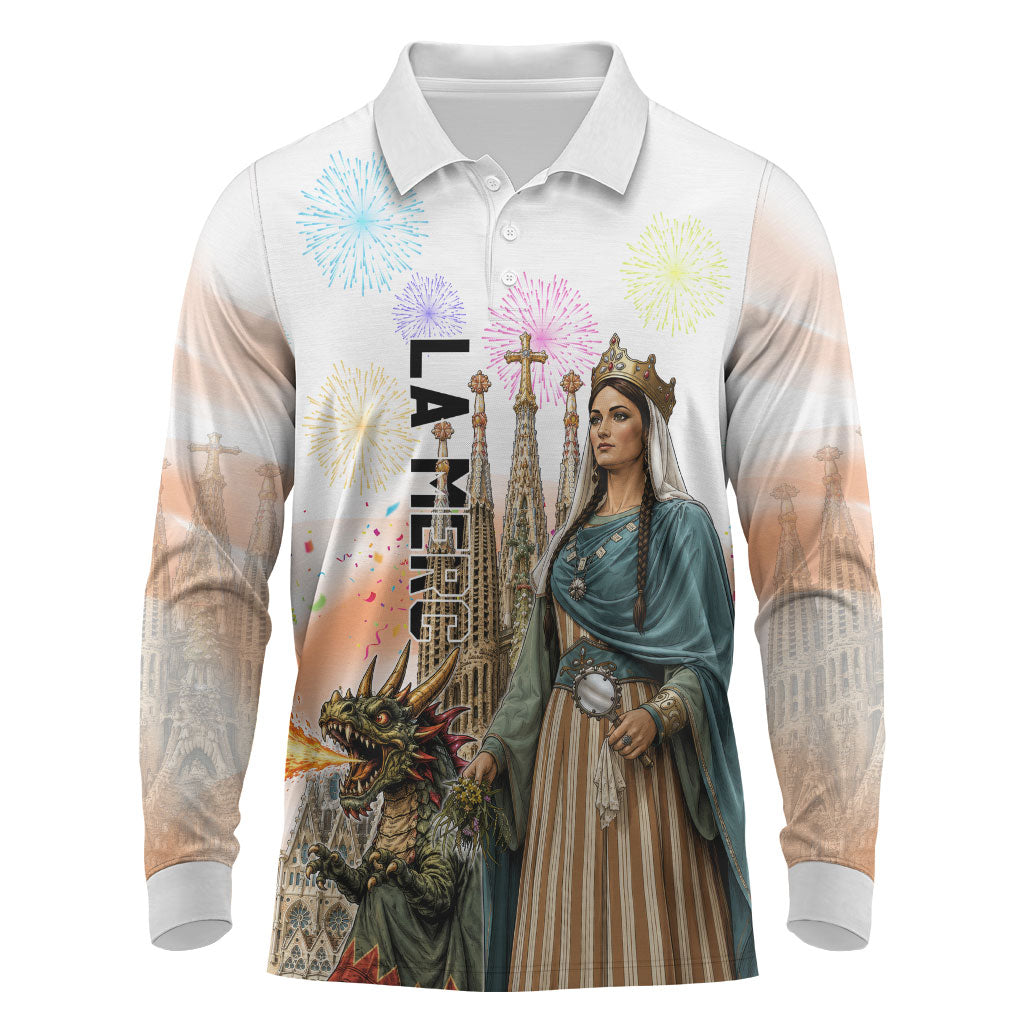 La Merce Festival Barcelona Long Sleeve Polo Shirt Catalan Culture Sagrada Familia Castellers