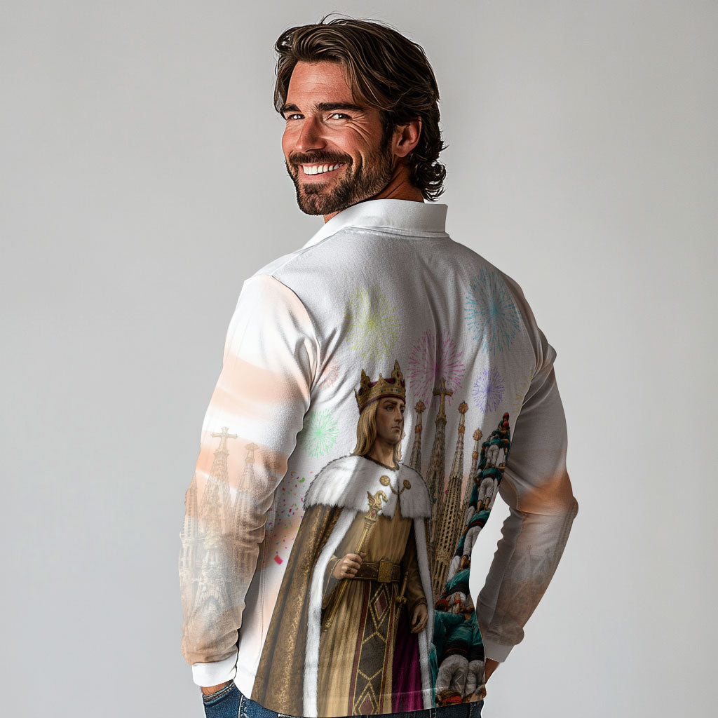 La Merce Festival Barcelona Long Sleeve Polo Shirt Catalan Culture Sagrada Familia Castellers