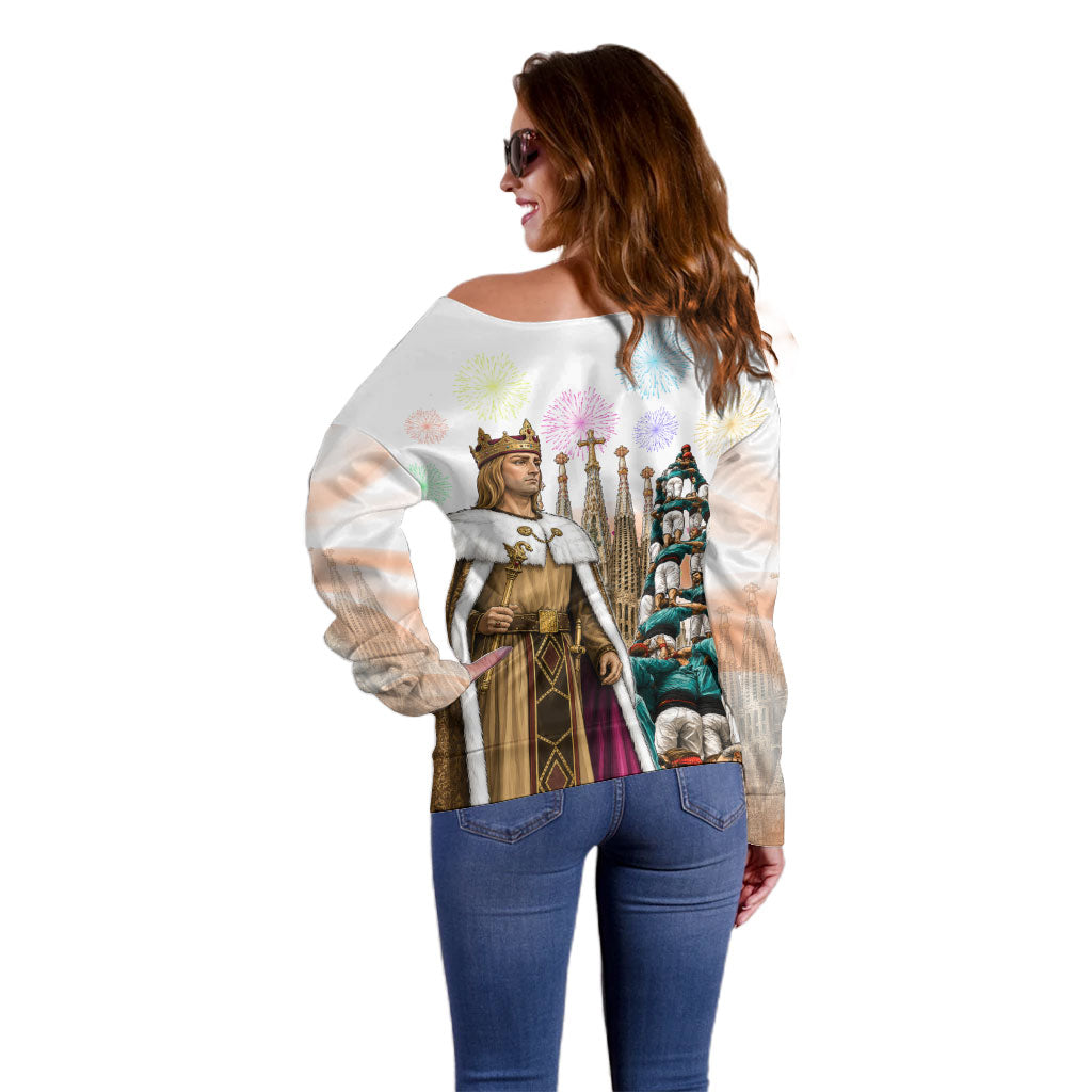La Merce Festival Barcelona Off Shoulder Sweater Catalan Culture Sagrada Familia Castellers