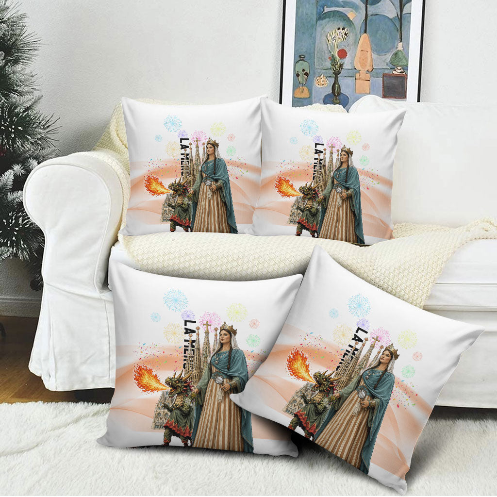 La Merce Festival Barcelona Pillow Cover Catalan Culture Sagrada Familia Castellers