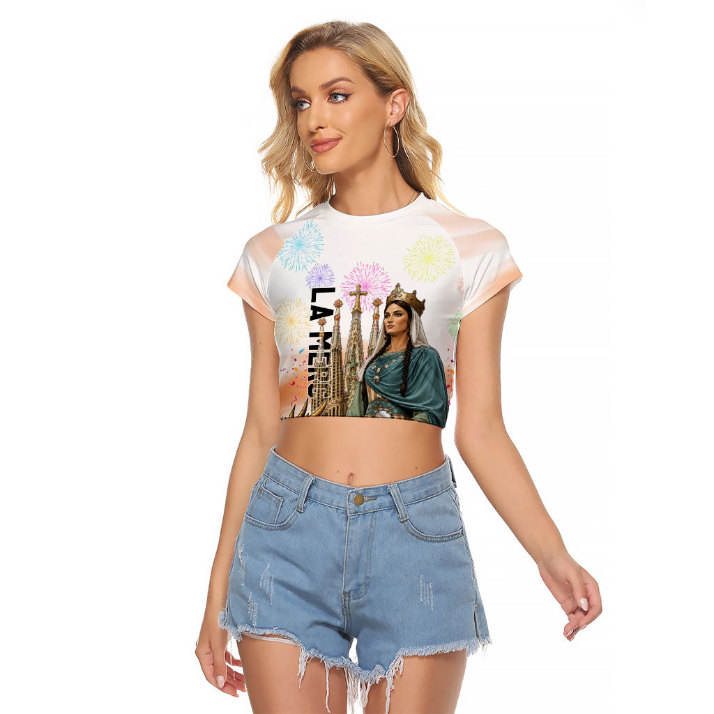 La Merce Festival Barcelona Raglan Cropped T Shirt Catalan Culture Sagrada Familia Castellers