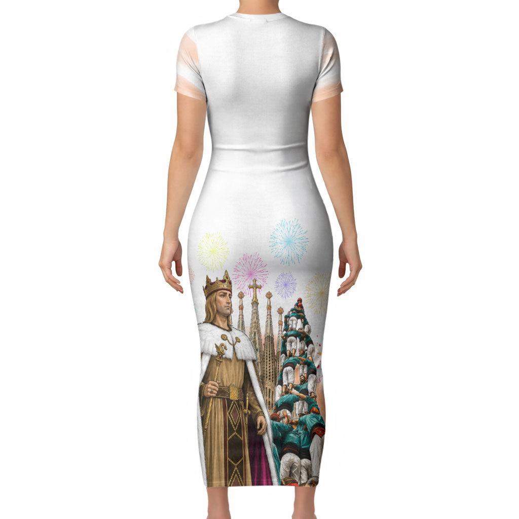 La Merce Festival Barcelona Short Sleeve Bodycon Dress Catalan Culture Sagrada Familia Castellers