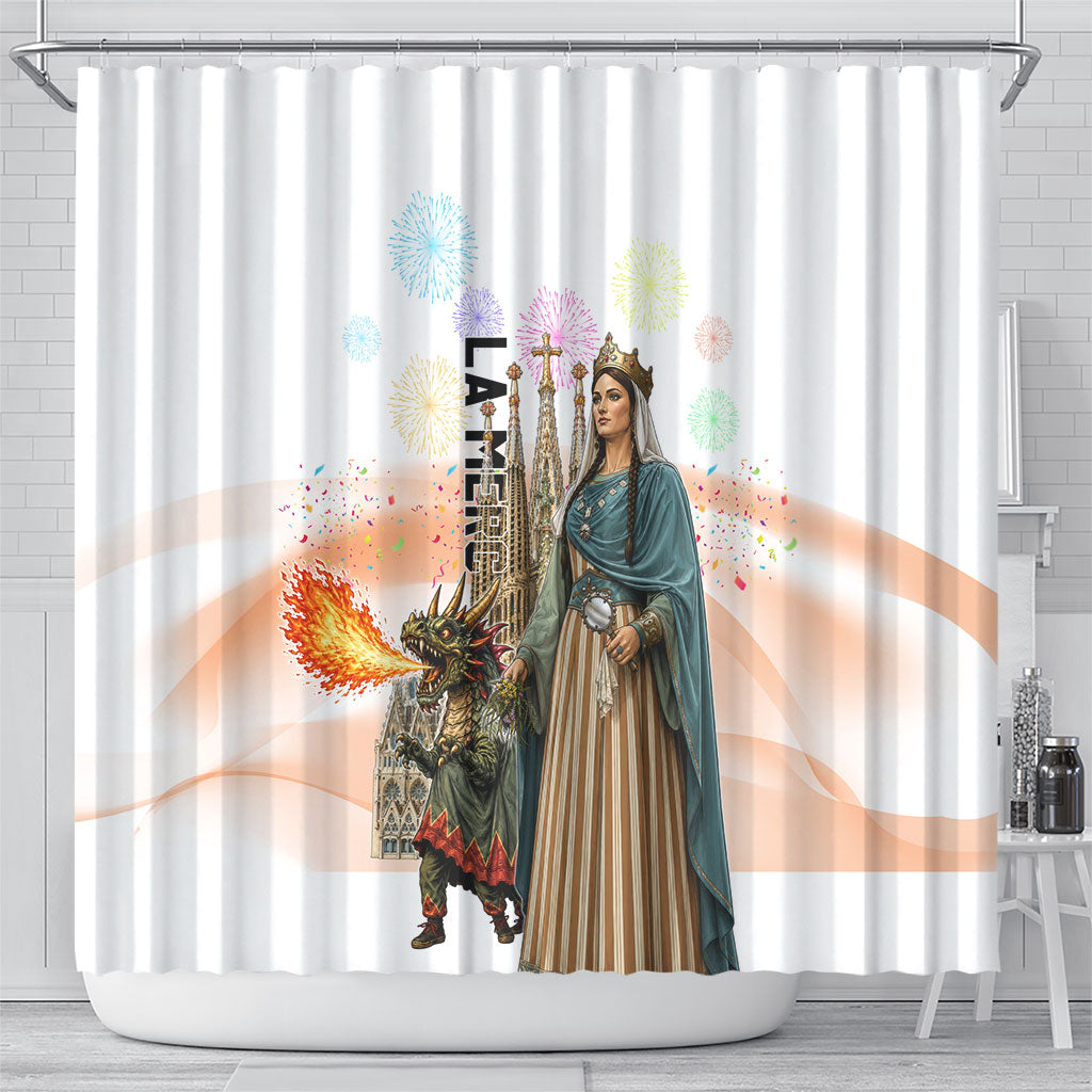 La Merce Festival Barcelona Shower Curtain Catalan Culture Sagrada Familia Castellers