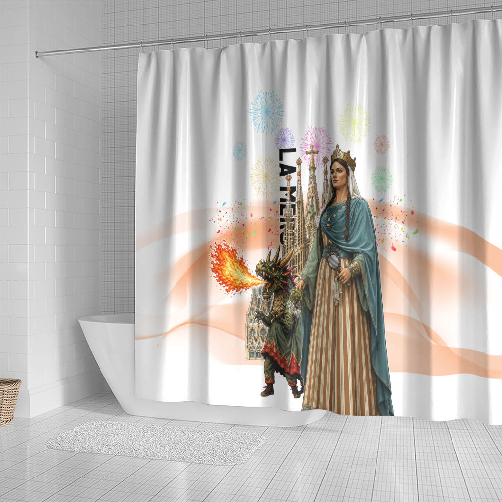 La Merce Festival Barcelona Shower Curtain Catalan Culture Sagrada Familia Castellers