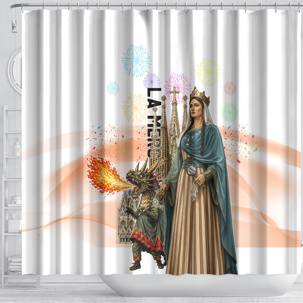 La Merce Festival Barcelona Shower Curtain Catalan Culture Sagrada Familia Castellers