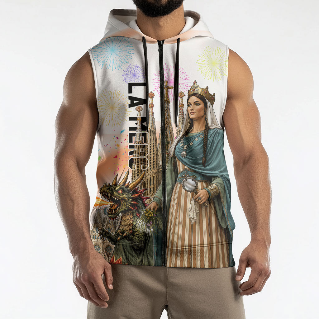 La Merce Festival Barcelona Sleeveless Zip Hoodie Catalan Culture Sagrada Familia Castellers