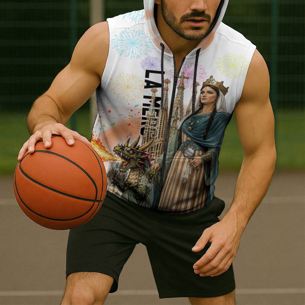 La Merce Festival Barcelona Sleeveless Zip Hoodie Catalan Culture Sagrada Familia Castellers